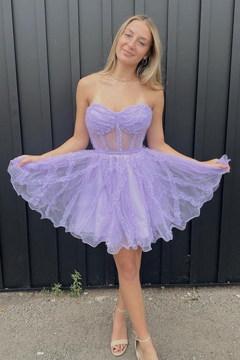 Fuchsia A-Line Sweetheart Tulle Corset Homecoming Dress