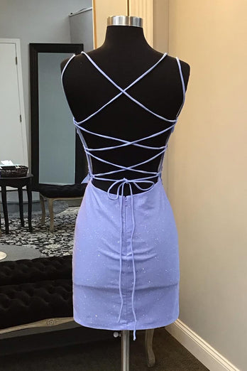 Sheath Spaghetti Straps Lilac Short Homecoming Dress with Beading