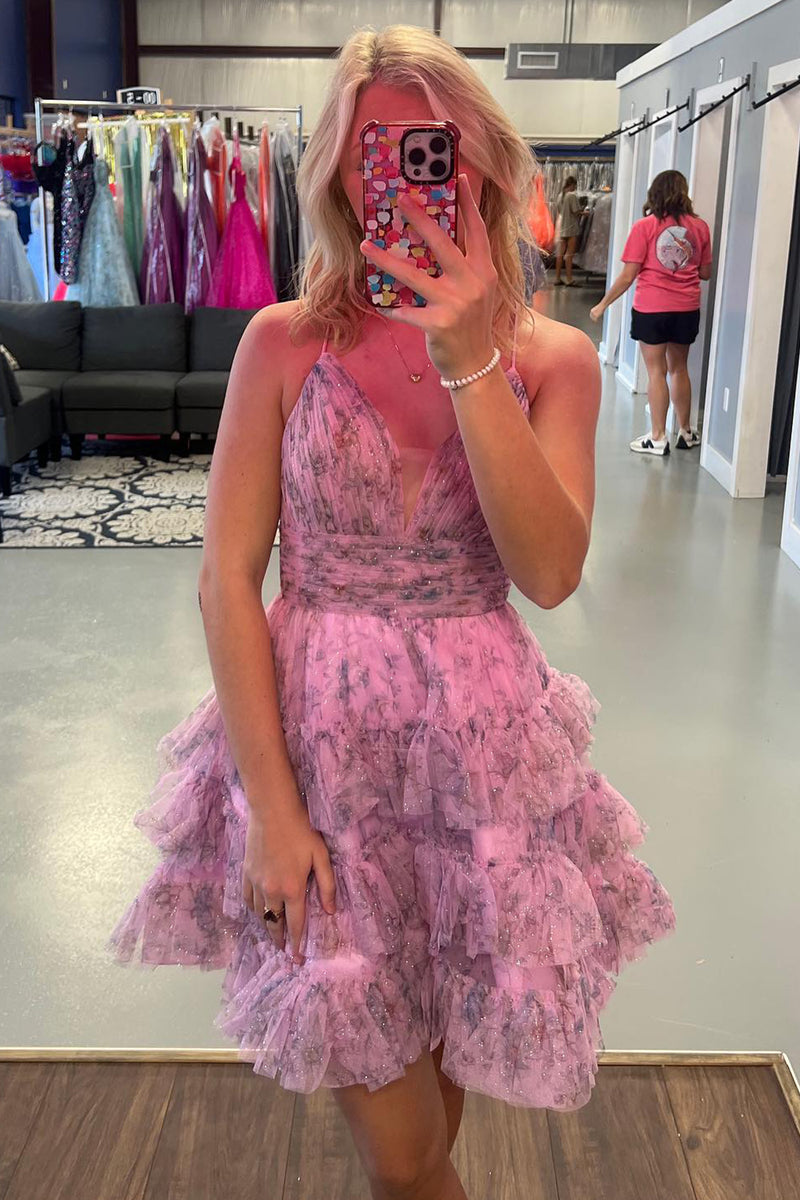 Load image into Gallery viewer, Sparkly A-Line Pink Short Homecoming Dress with Ruffles
