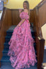 Load image into Gallery viewer, Pink Flower A Line Strapless Corset Tulle Long Prom Dress