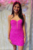 Load image into Gallery viewer, Sparkly Fuchsia Strapless Bodycon Homecoming Dress with Sequins