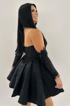 Sweetheart Black A-Line Homecoming Dress with Sleeves