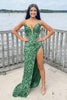 Load image into Gallery viewer, Sparkly Green Sheath Sequins Long Prom Dress with Slit