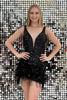 Load image into Gallery viewer, Sparkly Orange V Neck Sequined Homecoming Dress with Feather