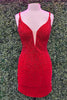 Load image into Gallery viewer, Sparkly Red Spaghetti Straps Bodycon Homecoming Dress with Beading