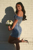 Load image into Gallery viewer, Sparkly Grey Blue Off The Shoulder Bodycon Homecoming Dress with Sequins