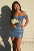 Load image into Gallery viewer, Sparkly Grey Blue Off The Shoulder Bodycon Homecoming Dress with Sequins