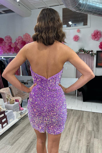 Sparkly Sweetheart Purple Bodycon Homecoming Dress with Sequins