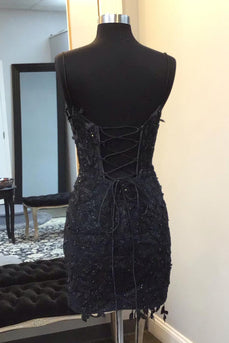 Sparkly Black Bodycon Corset Homecoming Dress with Lace