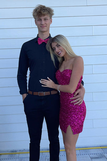 Sparkly Fuchsia Sweetheart Bodycon Homecoming Dress with Slit
