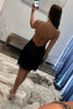 Load image into Gallery viewer, Sparkly Black Beaded Backless Tight Short Homecoming Dress with Fringes and Sequins