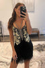 Load image into Gallery viewer, Sparkly Black Beaded Backless Tight Short Homecoming Dress with Fringes and Sequins