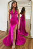 Load image into Gallery viewer, Fuchsia Mermaid Backless Satin Long Corset Prom Dress With Slit