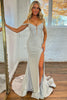 Load image into Gallery viewer, Sparkly Grey Mermaid Beaded Long Corset Prom Dress With Slit