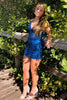 Load image into Gallery viewer, Sparkly Dark Blue Spaghetti Straps Tight Homecoming Dress