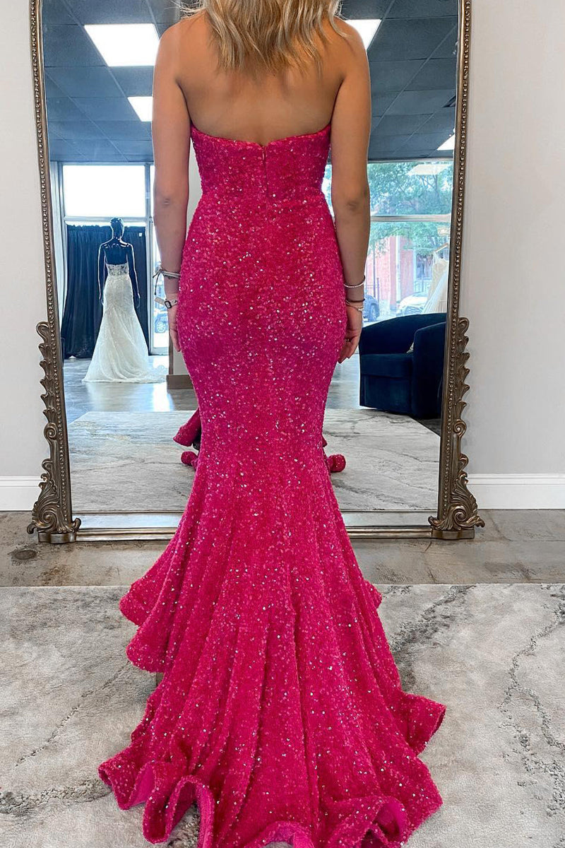 Load image into Gallery viewer, Sparkly Navy Sequins Mermaid Sweetheart Long Prom Dress