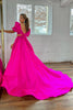 Load image into Gallery viewer, Fuchsia A Line Short Sleeves Backless Long Prom Dress With Slit