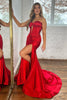 Load image into Gallery viewer, Red Mermaid Sweetheart Long Corset Prom Dress With Slit