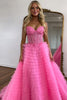 Load image into Gallery viewer, Pink A Line Sweetheart Tiered Long Corset Prom Dress With Lace