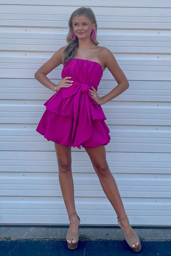 Fuchsia A-Line Strapless Short Homecoming Dress with Bow