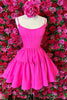 Load image into Gallery viewer, A-Line Fuchsia Spaghetti Straps Homecoming Dress with Criss Cross Back