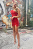 Load image into Gallery viewer, Sparkly Red One Shoulder Bodycon Homecoming Dress with Feather