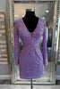 Load image into Gallery viewer, Sparkly Light Purple  V-Neck Bodycon Homecoming Dress with Long Sleeves