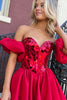 Load image into Gallery viewer, A-Line Red Sweetheart Mirror Satin Homecoming Dress with Detchable Sleeves