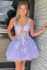 Load image into Gallery viewer, A Line Lilac V-Neck Sequins Corset Short Homecoming Dress