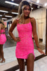 Load image into Gallery viewer, Fuchsia Spaghetti Straps Bodycon Homecoming Dress with Sequins