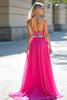 Load image into Gallery viewer, Fuchsia Sweetheart Tulle Long Beaded Prom Dress with Slit