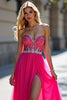 Load image into Gallery viewer, Fuchsia Sweetheart Tulle Long Beaded Prom Dress with Slit