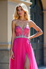 Load image into Gallery viewer, Fuchsia Sweetheart Tulle Long Beaded Prom Dress with Slit