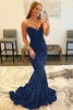 Load image into Gallery viewer, Sparkly Navy Sequins Mermaid Sweetheart Long Prom Dress