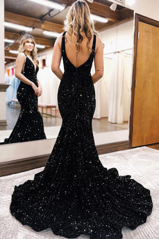 Black Sparkly Sequins Mermaid Long Prom Dress