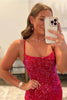 Load image into Gallery viewer, Fuchsia Sequins Lace-Up Tight Short Homecoming Dress