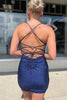 Load image into Gallery viewer, Sheath Spaghetti Straps Blue Short Homecoming Dress with Beading