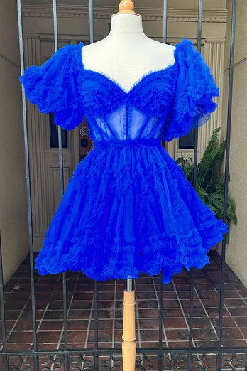 Royal Blue A-Line Corset Tulle Short Homecoming Dress