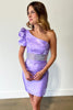 Load image into Gallery viewer, Sparkly Fuchsia One Shoulder Bodycon Homecoming Dress with Beading