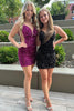 Load image into Gallery viewer, Sparkly Fuchsia Spaghetti Straps Lace-Up Back Homecoming Dress with Sequins