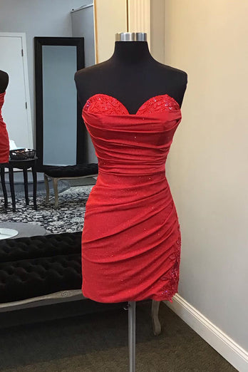 Sparkly Red Sweetheart Bodycon Homecoming Dress with Appliques