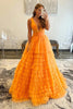 Load image into Gallery viewer, Orange Deep V-Neck Tiered Prom Dress