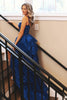 Load image into Gallery viewer, Glitter Royal Blue A Line Long Tiered Appliqued Prom Dress With Slit