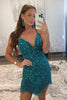Load image into Gallery viewer, Sparkly Peacock Blue Beaded Tight Short Homecoming Dress with Fringes
