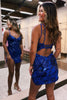 Load image into Gallery viewer, Sparkly Spaghetti Straps Orange Tight Homecoming Dress with Sequins