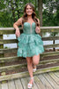Load image into Gallery viewer, Sparkly Green A-Line Spaghetti Straps Tiered Tull Homecoming Dress