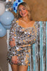 Load image into Gallery viewer, Silver Square Neck Mirror Homecoming Dress with Long Sleeves