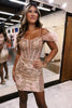 Load image into Gallery viewer, Rose Gold Spagehetti Straps Corset Homecoming Dress with Beading and Feather