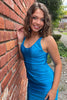 Load image into Gallery viewer, Blue Scoop Neck Bodycon Ruched Homecoming Dress