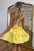 Load image into Gallery viewer, Yellow A-Line Spaghetti Straps Corset Homecoming Dress with 3D Flowers